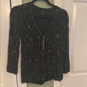 American Eagle Outfitters Black Embellished Buttoned Blouse